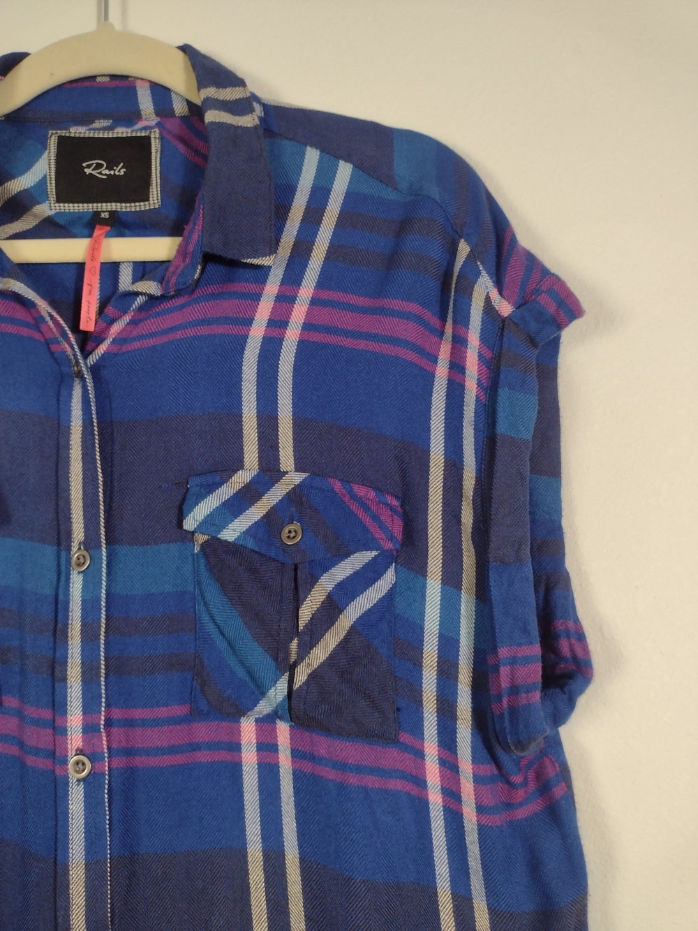 Rails x Free People Plaid Flannel Sleeveless Button Down Britt Top Blue Purple - Picture 6 of 16